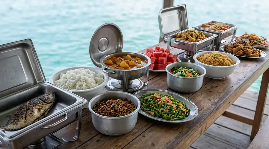 Buffet meals for breakfast and dinner at Turtle Seaweed Resort